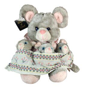 Vintage House Of Lloyd Mama Mouse Plush W/ 3 Babies 1989 Gray NEW WITH TAGS